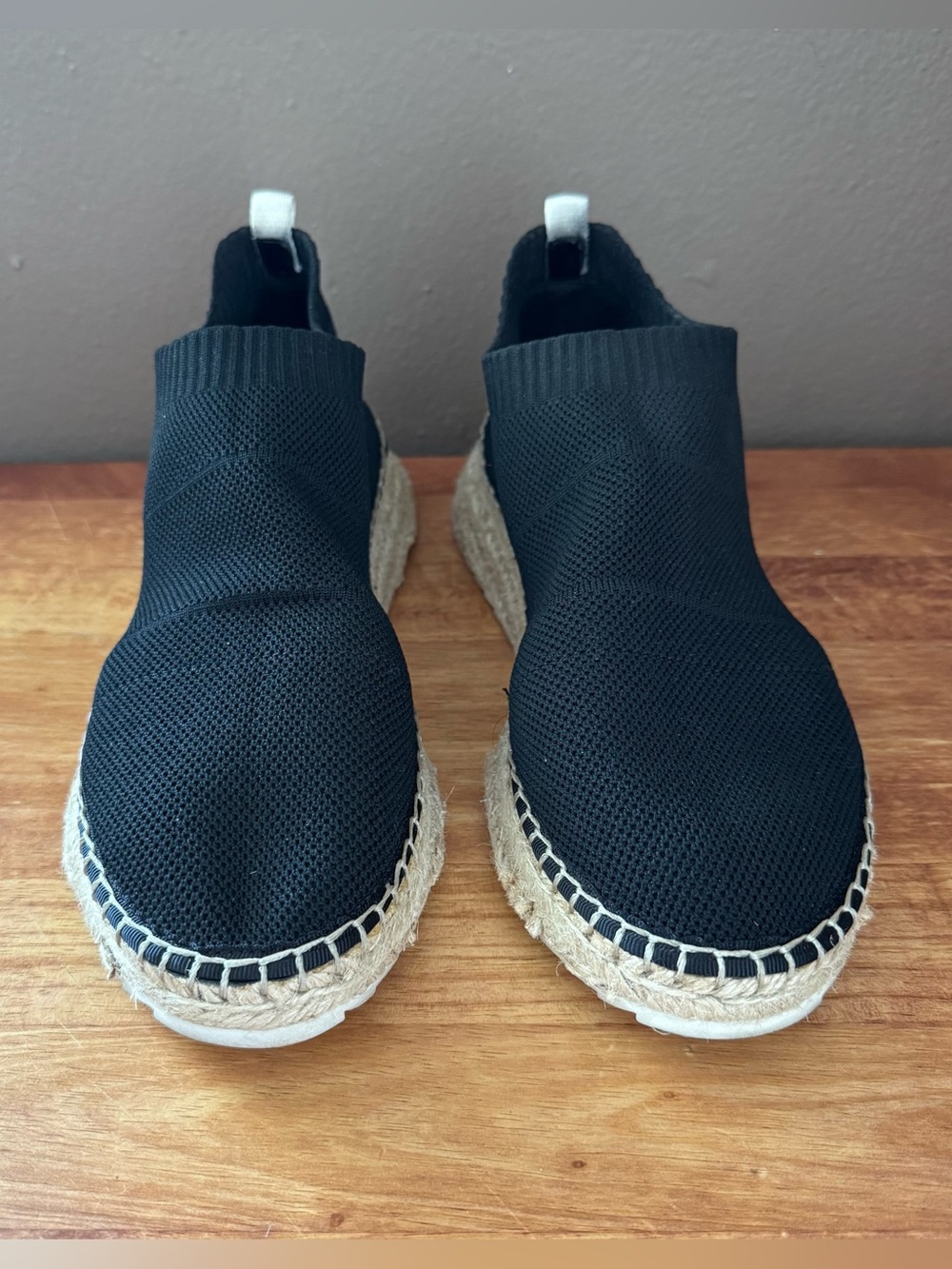 Black Knit Slip-On Platform Espadrille Sneakers by MARC FISHER LTD, Size 7
